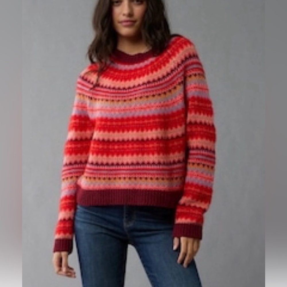 American Eagle Outfitters Red & Pink Fair Isle Sweater Size XS